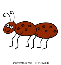 Cute cartoon doodle linear ant isolated on white background. Vector illustration. 