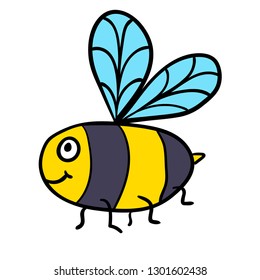 Cute cartoon doodle linear bee isolated on white background. Vector illustration.  