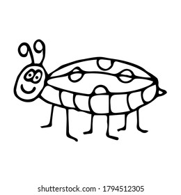 Cute cartoon doodle linear bug isolated on white background. Insect animal in childlike style. Vector  illustration. 