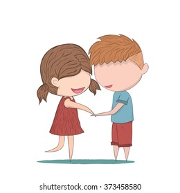 Cute cartoon doodle lovers boy   girl clasp cute Valentine's Day card  drawing by hand vector   digital illustration created without reference image 