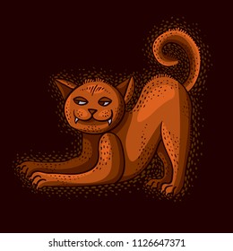 Cute cartoon doodle red cat vector illustration, nice pet standing.