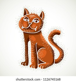 Cute cartoon doodle red cat vector illustration, nice pet sitting.