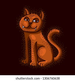 Cute cartoon doodle red cat vector illustration, nice pet sitting.