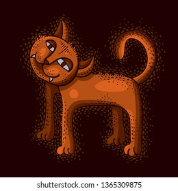 Cute cartoon doodle red cat vector illustration, nice pet standing.