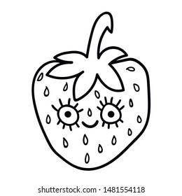 Cute cartoon doodle red strawberry character isolated on white background. Vector illustration.   