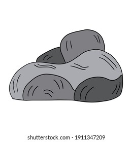 Cute cartoon doodle rock isolated on white background. Sketch of a stone. 
