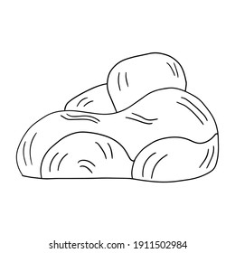 Cute cartoon doodle rock isolated on white background. Sketch of a stone. 
