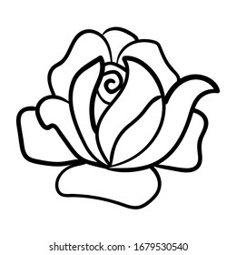 Cute cartoon doodle rose isolated on white background. Floral element. Vector illustration. 