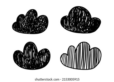 Cute cartoon doodle sketch vector cloud scribble bullet journal clipart free hand illustration isolated on white background.