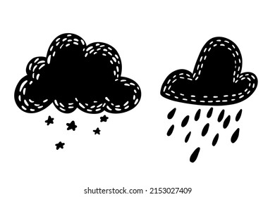 Cute cartoon doodle sketch vector cloud scribble bullet journal clipart free hand illustration isolated on white background.