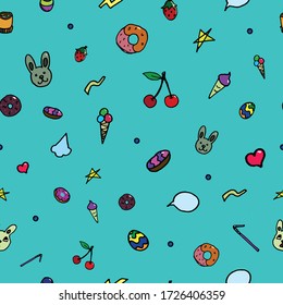 Cute cartoon doodles pattern.Fashionable kids vector.