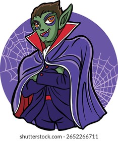 Cute Cartoon Dracula Vampire in spooky Halloween