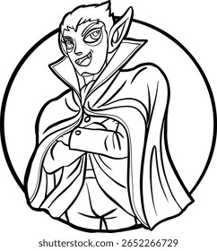Cute Cartoon Dracula Vampire in spooky Halloween outline