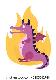 Cute cartoon dragon animal. Vector flat illustration.
