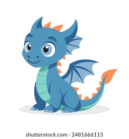 Cute cartoon dragon. Baby dragon or dinosaur cute character. Fairytale monster. Illustration, print