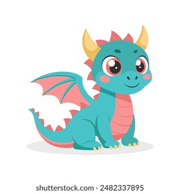 Cute cartoon dragon. Baby dragon or dinosaur cute character. Fairytale monster. Illustration, print