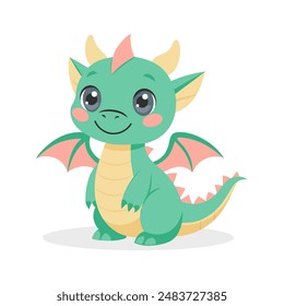 Cute cartoon dragon. Baby dragon or dinosaur cute character. Fairytale monster. Illustration, print