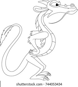 Cute cartoon dragon. Black and white vector illustration for coloring book