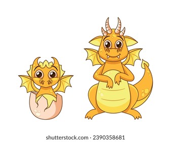 Cute Cartoon Dragon Character Joyfully Hatches From A Vibrant Egg, Tiny Wings Fluttering With Excitement