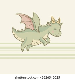Cute Cartoon Dragon Character, Vectr Illustration