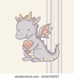 Cute Cartoon Dragon Character, Vectr Illustration