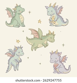 Cute Cartoon Dragon Character, Vectr Illustration