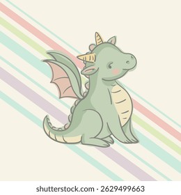 Cute Cartoon Dragon Character, Vectr Illustration