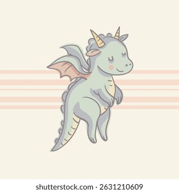 Cute Cartoon Dragon Character, Vectr Illustration