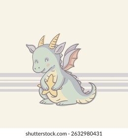 Cute Cartoon Dragon Character, Vectr Illustration