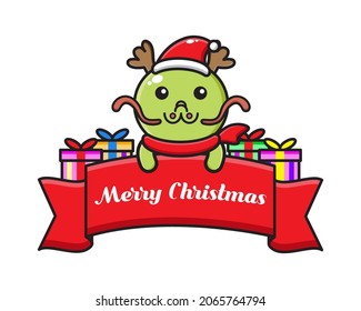 cute cartoon dragon with christmas greeting ribbon