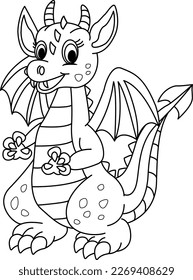 Cute Cartoon Dragon for Coloring Page. Vector Illustration Mythical Funny Dragon
