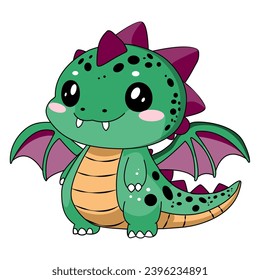 Cute cartoon dragon. Fairy tail cute dinosaur character on white background, vector icon