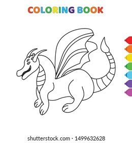 cute cartoon dragon front view coloring book for kids. black and white vector illustration for coloring book. dragon front view concept hand drawn illustration