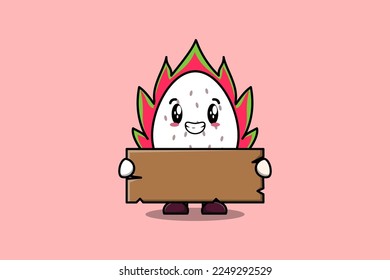 Dibujo lindo personaje de la fruta Dragon sosteniendo tablero de texto en blanco ilustración del icono del vector