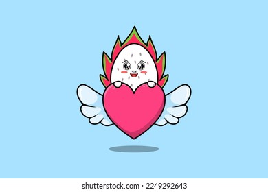 cute cartoon Dragon fruit character hiding heart in flat cartoon style illustration