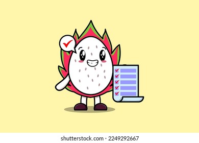 Cute cartoon Dragon fruit character holding checklist note in concept flat cartoon style