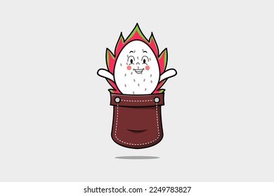 Cute cartoon Dragon fruit character coming out from pocket look so happy