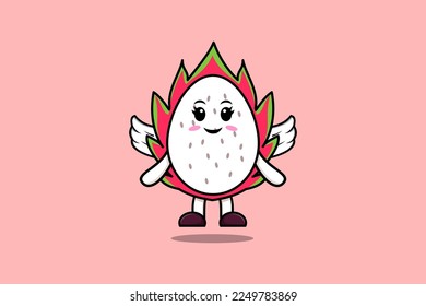 Cute cartoon Dragon fruit character wearing wings in modern style design illustration