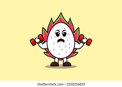 Cute cartoon Dragon fruit character is fitness with barbell in modern style design