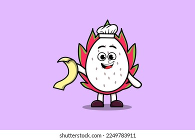 Cute cartoon Dragon fruit chef character with menu in hand cute style design illustration