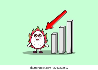 cute cartoon Dragon fruit with down sign graphic illustration in flat 3d modern design