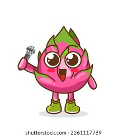 Cute cartoon dragon fruit singer character holding mic