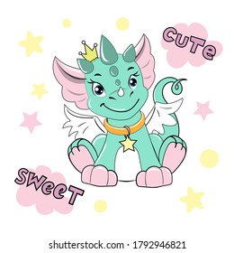 Cute cartoon dragon girl on a white background isolated on a white background