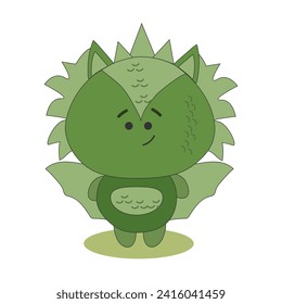 Cute cartoon dragon in green color . Symbol of the year