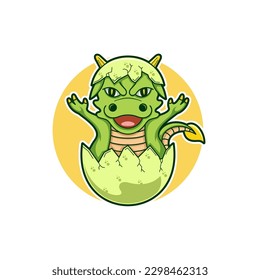 cute cartoon dragon mascot inside the egg