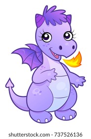Cute cartoon dragon with small fire. 