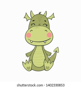 Cute cartoon dragon. Vector illustration with funny dragon baby.