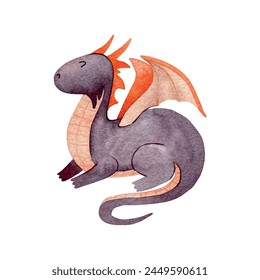Cute cartoon dragon. Vector watercolor hand drawn illustration.