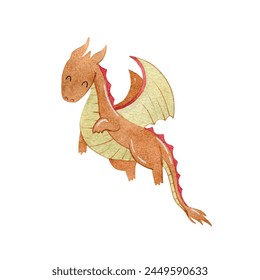 Cute cartoon dragon. Vector watercolor hand drawn illustration.