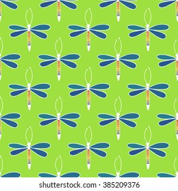 Cute cartoon Dragonflies. Vector seamless pattern.